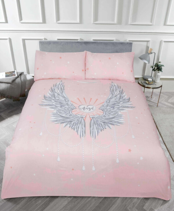 Angel Wings Foil Shine King Bed Duvet Set- Blush