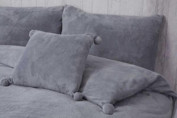 Pom Pom Fleece Silver Cushion Cover