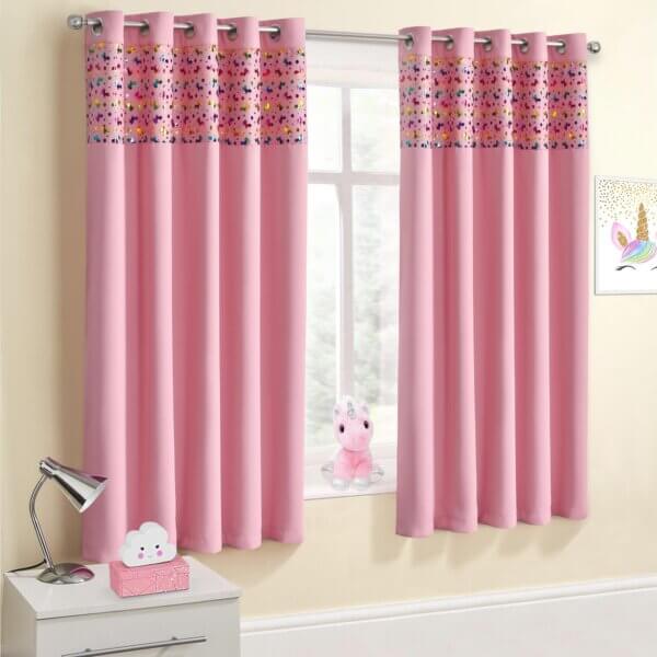 Unicorns Pink Blackout Eyelet Readymade Curtain 66x72