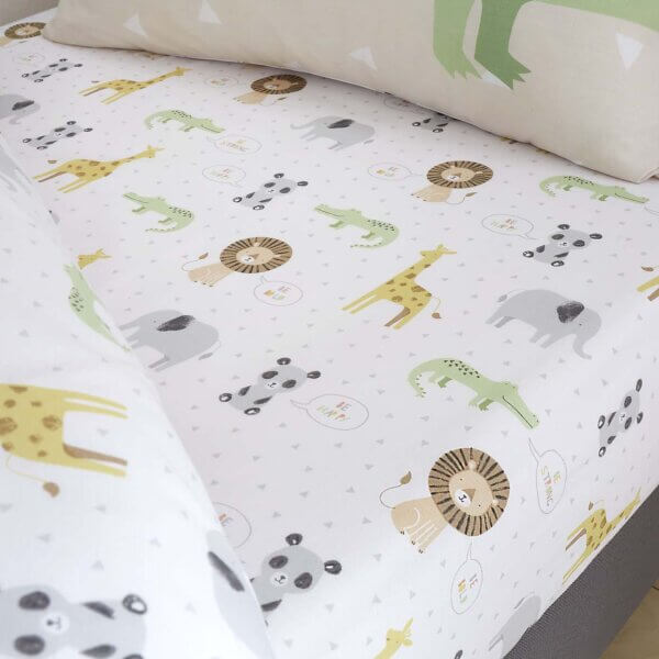 Roarsome Animals Single Fitted Sheet Natural